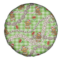 Green Palaka Hawaii Mele Kalikimaka Spare Tire Cover Ohia Lehua Shell Leis Funny Gingerbread Santa - Polynesian Pride