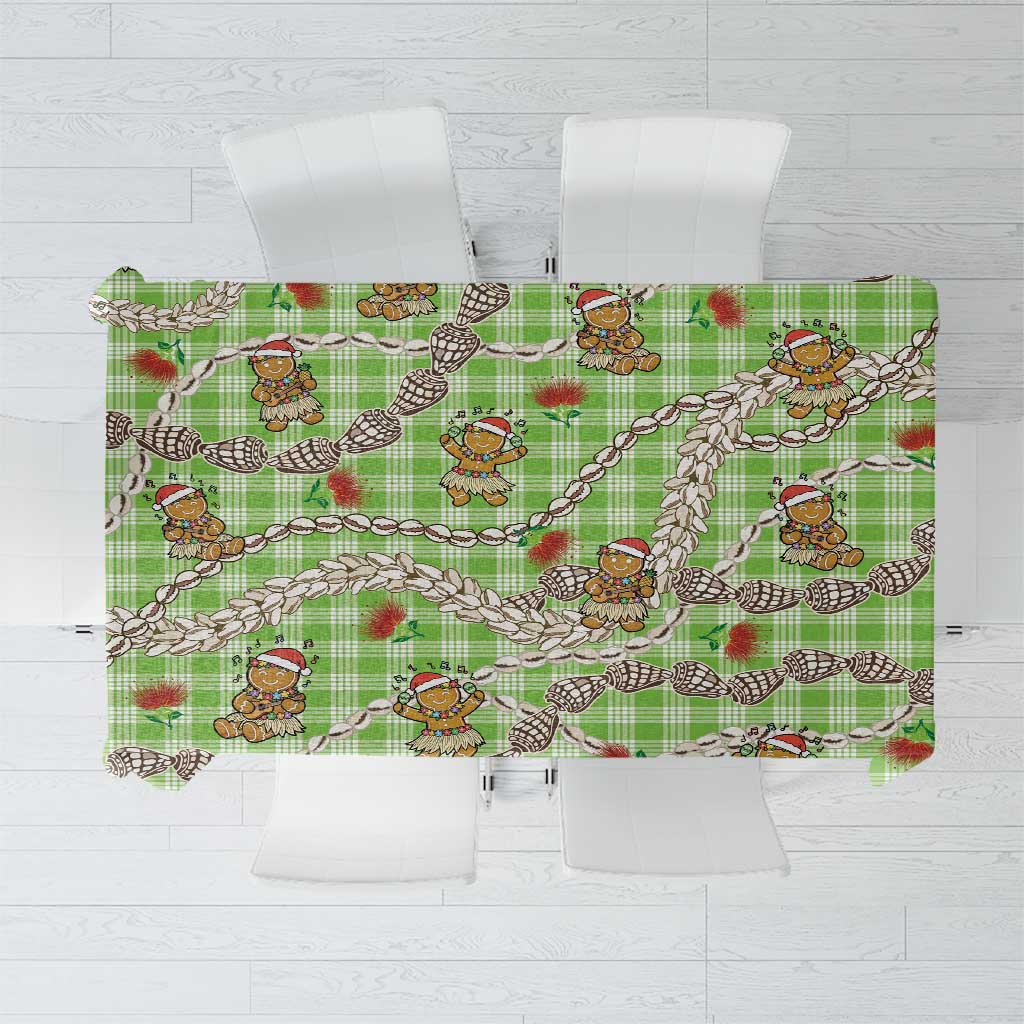 Green Palaka Hawaii Mele Kalikimaka Tablecloth Ohia Lehua Shell Leis Funny Gingerbread Santa LT14 Green - Polynesian Pride