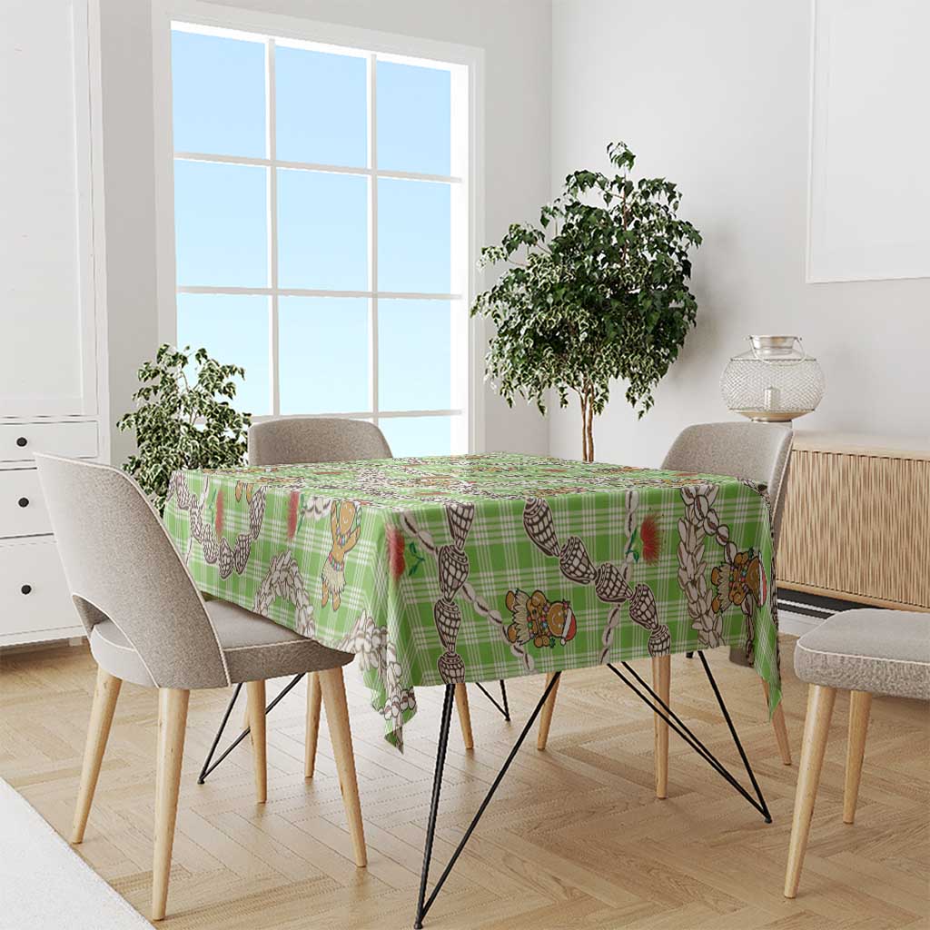 Green Palaka Hawaii Mele Kalikimaka Tablecloth Ohia Lehua Shell Leis Funny Gingerbread Santa LT14 - Polynesian Pride