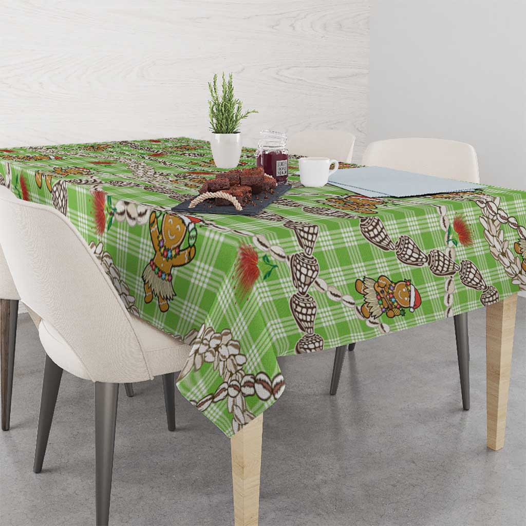 Green Palaka Hawaii Mele Kalikimaka Tablecloth Ohia Lehua Shell Leis Funny Gingerbread Santa LT14 - Polynesian Pride