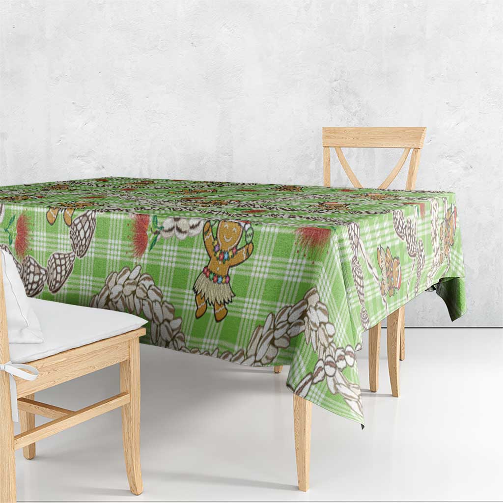 Green Palaka Hawaii Mele Kalikimaka Tablecloth Ohia Lehua Shell Leis Funny Gingerbread Santa LT14 - Polynesian Pride