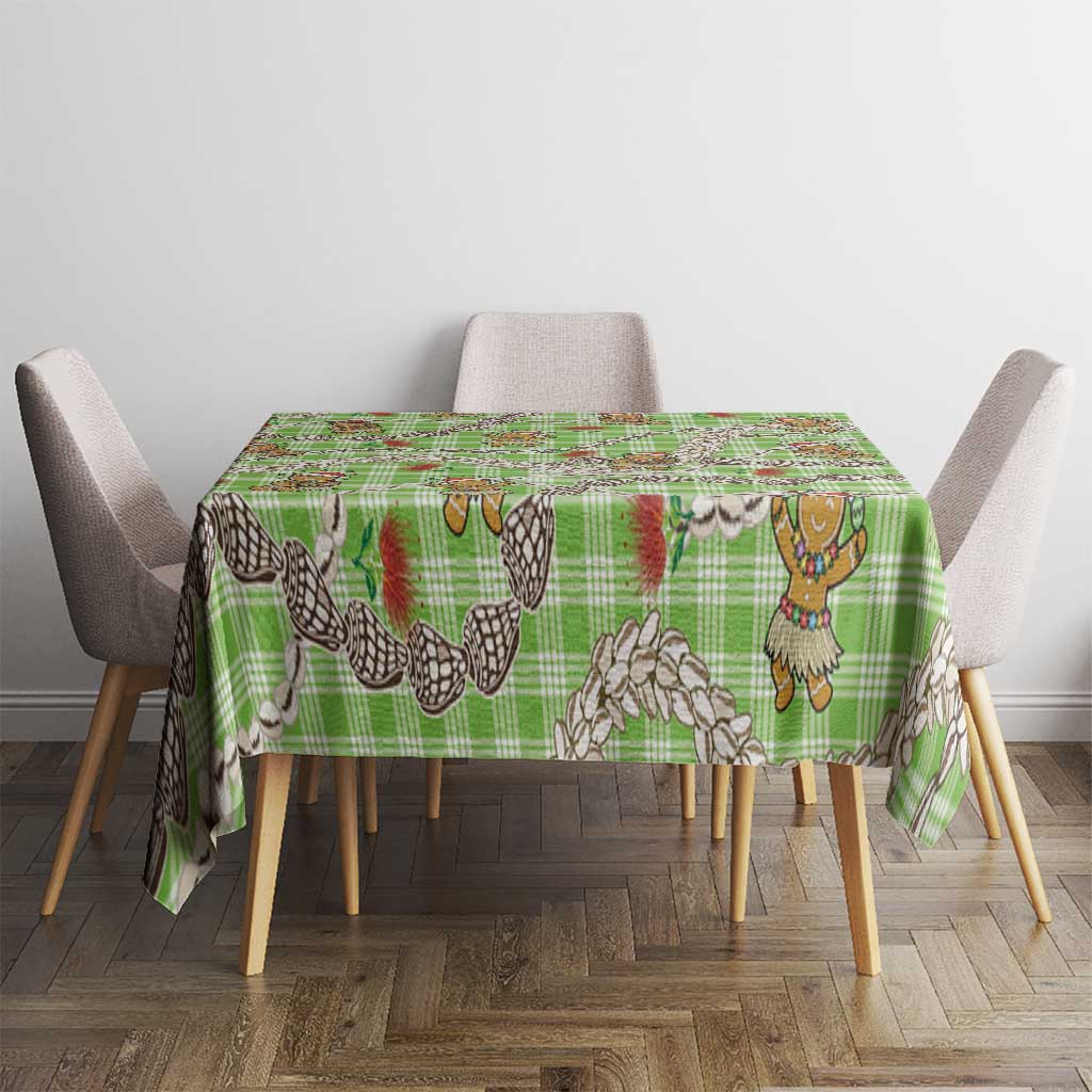 Green Palaka Hawaii Mele Kalikimaka Tablecloth Ohia Lehua Shell Leis Funny Gingerbread Santa LT14 - Polynesian Pride