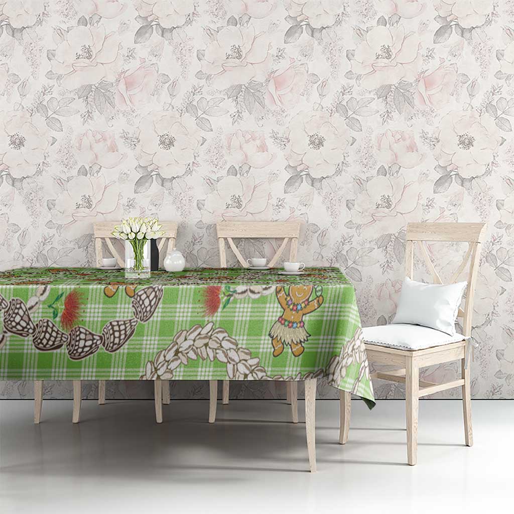 Green Palaka Hawaii Mele Kalikimaka Tablecloth Ohia Lehua Shell Leis Funny Gingerbread Santa LT14 - Polynesian Pride