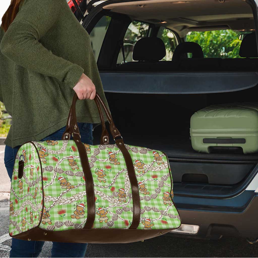 Green Palaka Hawaii Mele Kalikimaka Travel Bag Ohia Lehua Shell Leis Funny Gingerbread Santa LT14 - Polynesian Pride