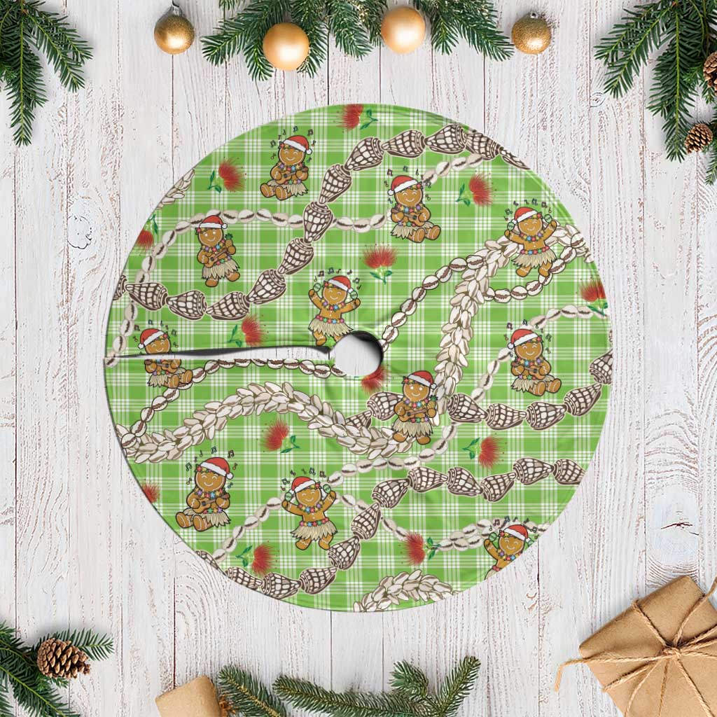 Green Palaka Hawaii Mele Kalikimaka Tree Skirt Ohia Lehua Shell Leis Funny Gingerbread Santa LT14 Casual Green - Polynesian Pride