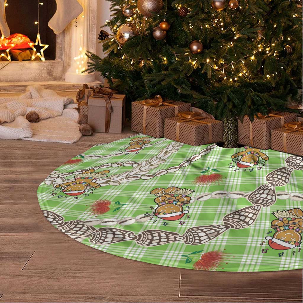 Green Palaka Hawaii Mele Kalikimaka Tree Skirt Ohia Lehua Shell Leis Funny Gingerbread Santa LT14 - Polynesian Pride