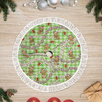 Green Palaka Hawaii Mele Kalikimaka Tree Skirt Ohia Lehua Shell Leis Funny Gingerbread Santa LT14 Fringed Green - Polynesian Pride