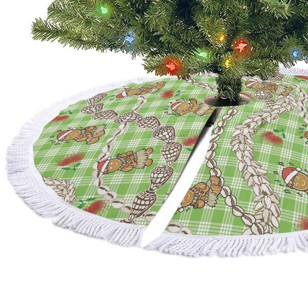 Green Palaka Hawaii Mele Kalikimaka Tree Skirt Ohia Lehua Shell Leis Funny Gingerbread Santa LT14 - Polynesian Pride