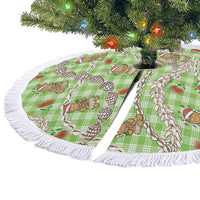 Green Palaka Hawaii Mele Kalikimaka Tree Skirt Ohia Lehua Shell Leis Funny Gingerbread Santa LT14 - Polynesian Pride