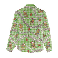 Green Palaka Hawaii Mele Kalikimaka Women Casual Shirt Ohia Lehua Shell Leis Funny Gingerbread Santa - Polynesian Pride