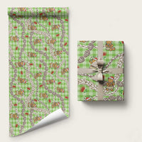 Green Palaka Hawaii Mele Kalikimaka Wrapping Paper Ohia Lehua Shell Leis Funny Gingerbread Santa LT14 58" × 23" Green - Polynesian Pride