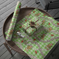 Green Palaka Hawaii Mele Kalikimaka Wrapping Paper Ohia Lehua Shell Leis Funny Gingerbread Santa LT14 - Polynesian Pride