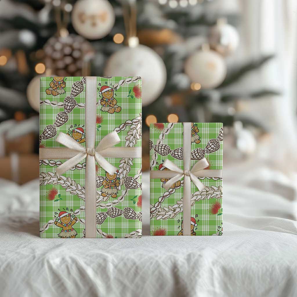 Green Palaka Hawaii Mele Kalikimaka Wrapping Paper Ohia Lehua Shell Leis Funny Gingerbread Santa LT14 - Polynesian Pride