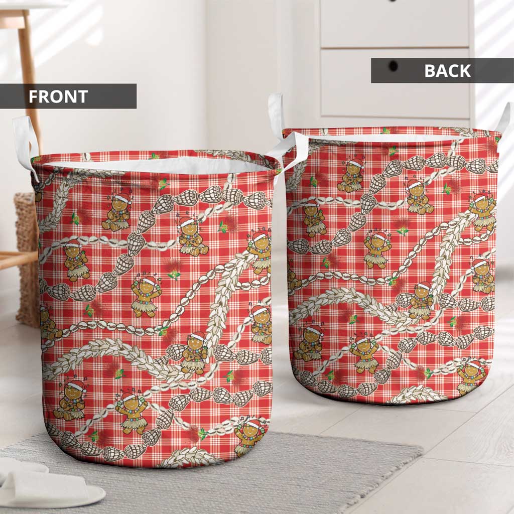 Red Palaka Hawaii Mele Kalikimaka Laundry Basket Ohia Lehua Shell Leis Funny Gingerbread Santa LT14 - Polynesian Pride