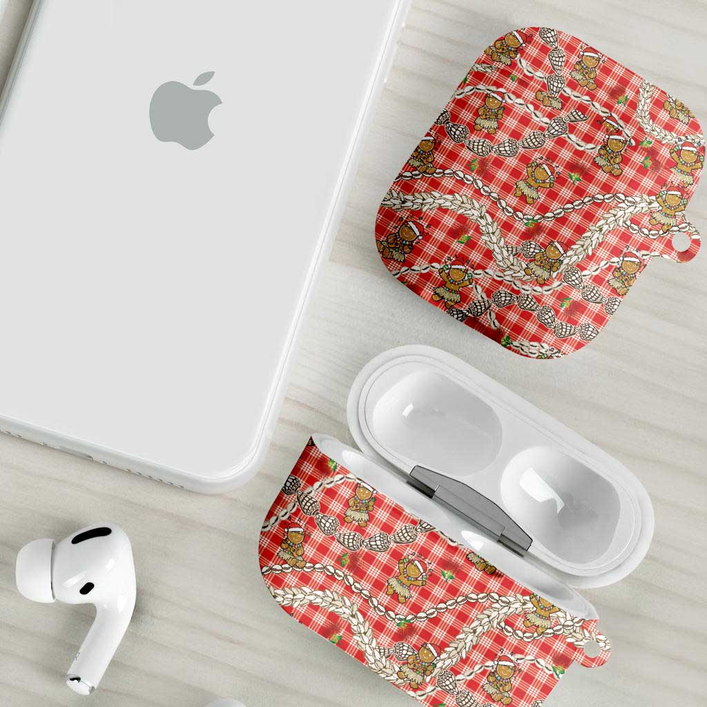 Red Palaka Hawaii Mele Kalikimaka AirPods Case Ohia Lehua Shell Leis Funny Gingerbread Santa - Polynesian Pride