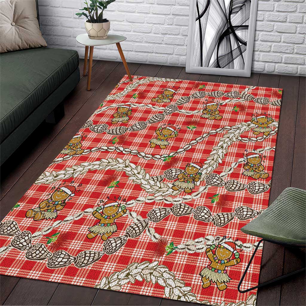 Red Palaka Hawaii Mele Kalikimaka Area Rug Ohia Lehua Shell Leis Funny Gingerbread Santa - Polynesian Pride