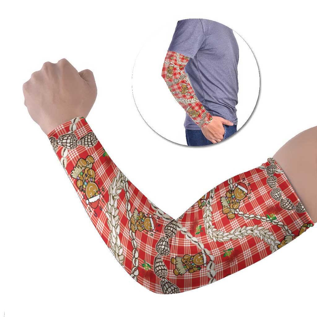 Red Palaka Hawaii Mele Kalikimaka Arm Sleeves Ohia Lehua Shell Leis Funny Gingerbread Santa LT14 Set of 2 Red - Polynesian Pride
