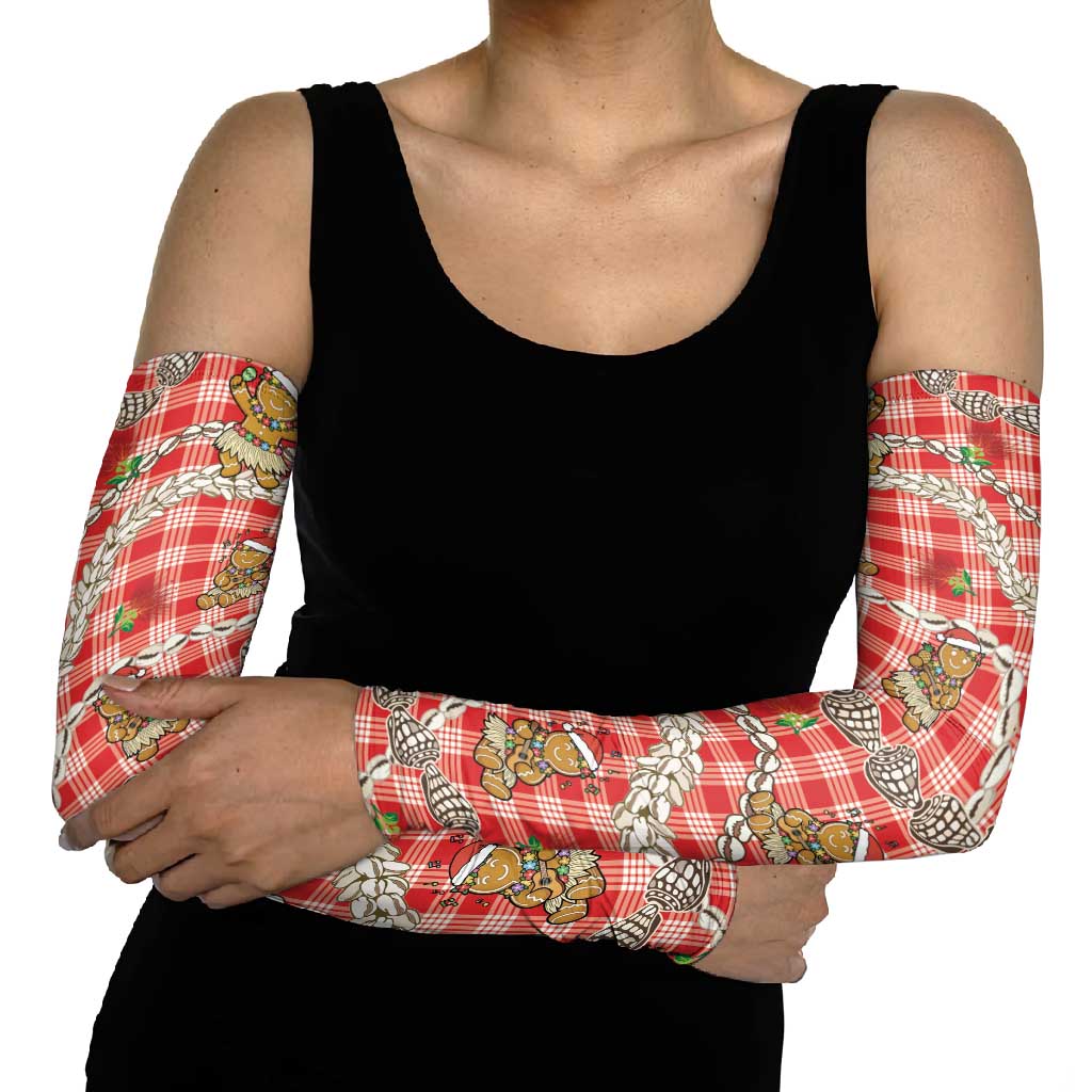 Red Palaka Hawaii Mele Kalikimaka Arm Sleeves Ohia Lehua Shell Leis Funny Gingerbread Santa LT14 - Polynesian Pride