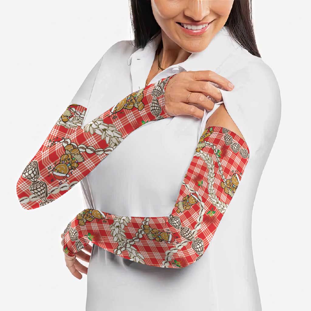 Red Palaka Hawaii Mele Kalikimaka Arm Sleeves Ohia Lehua Shell Leis Funny Gingerbread Santa LT14 - Polynesian Pride