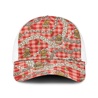 Red Palaka Hawaii Mele Kalikimaka Baseball Net Cap Ohia Lehua Shell Leis Funny Gingerbread Santa LT14 One Size White Red - Polynesian Pride