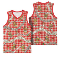 Red Palaka Hawaii Mele Kalikimaka Basketball Jersey Ohia Lehua Shell Leis Funny Gingerbread Santa LT14 - Polynesian Pride