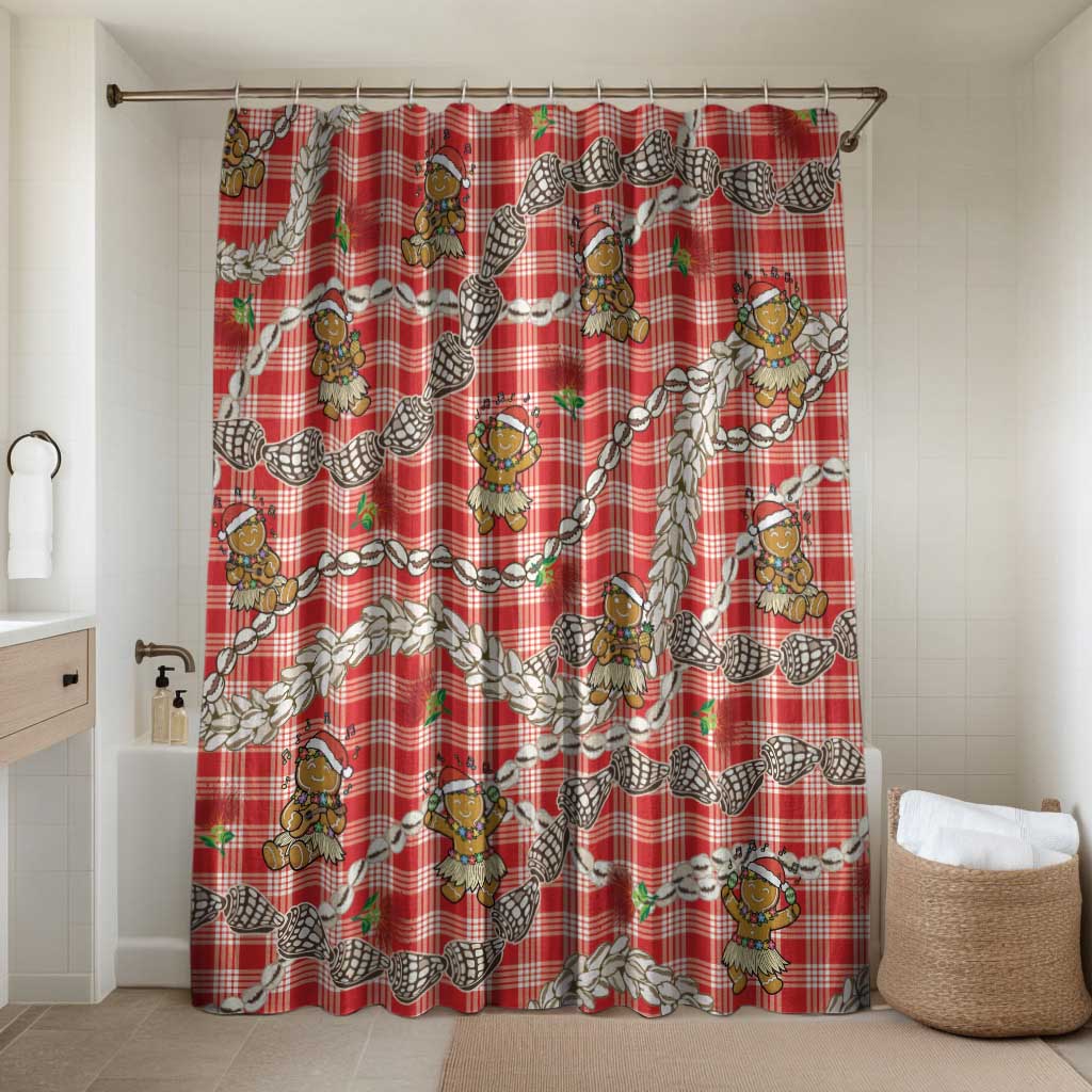 Red Palaka Hawaii Mele Kalikimaka Bathroom Set Ohia Lehua Shell Leis Funny Gingerbread Santa - Polynesian Pride