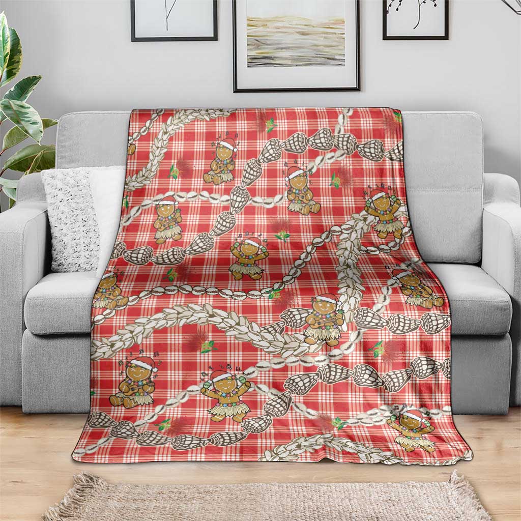 Red Palaka Hawaii Mele Kalikimaka Blanket Ohia Lehua Shell Leis Funny Gingerbread Santa - Polynesian Pride