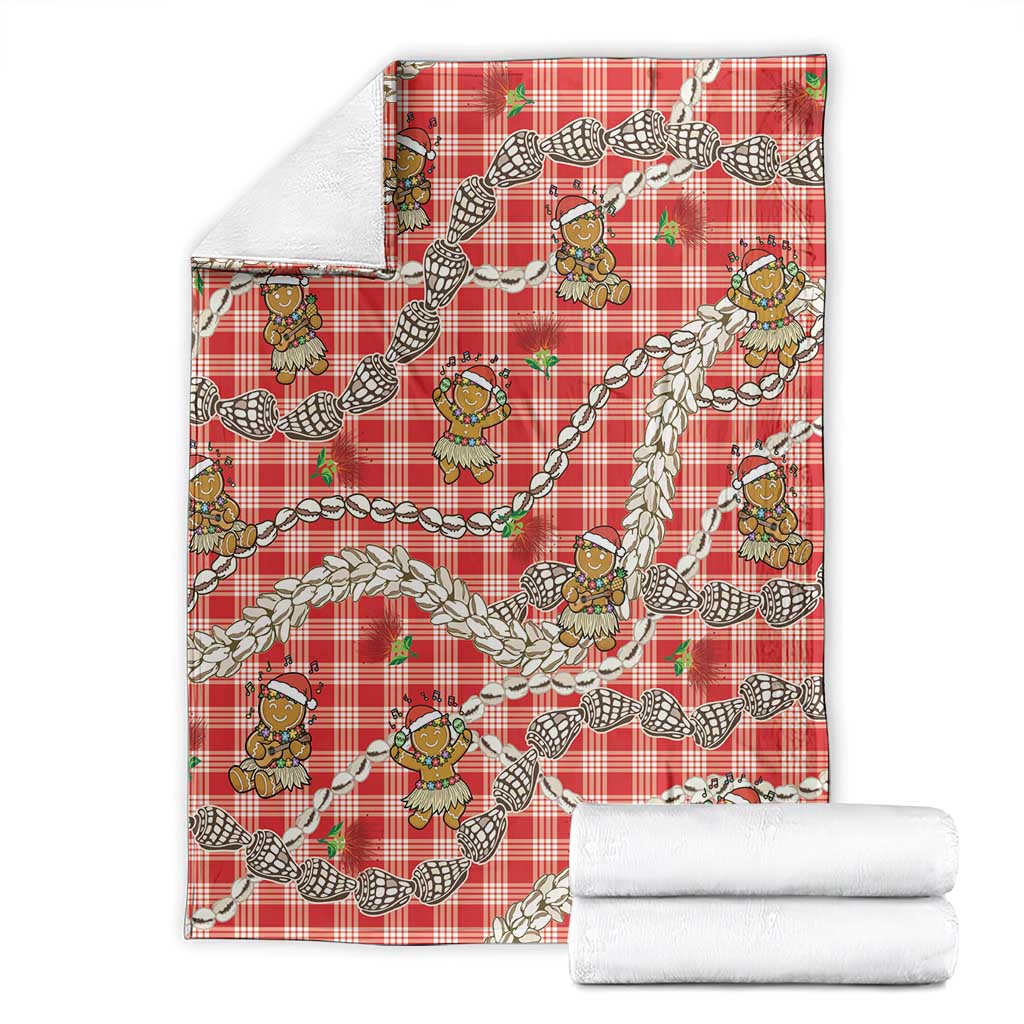 Red Palaka Hawaii Mele Kalikimaka Blanket Ohia Lehua Shell Leis Funny Gingerbread Santa - Polynesian Pride