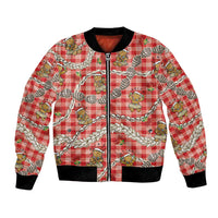 Red Palaka Hawaii Mele Kalikimaka Bomber Jacket Ohia Lehua Shell Leis Funny Gingerbread Santa LT14 Unisex Red - Polynesian Pride