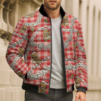 Red Palaka Hawaii Mele Kalikimaka Bomber Puffer Jacket Ohia Lehua Shell Leis Funny Gingerbread Santa LT14 - Polynesian Pride