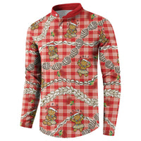 Red Palaka Hawaii Mele Kalikimaka Button Sweatshirt Ohia Lehua Shell Leis Funny Gingerbread Santa LT14 - Polynesian Pride