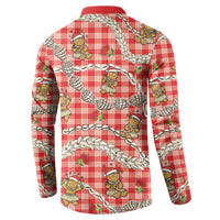 Red Palaka Hawaii Mele Kalikimaka Button Sweatshirt Ohia Lehua Shell Leis Funny Gingerbread Santa LT14 - Polynesian Pride