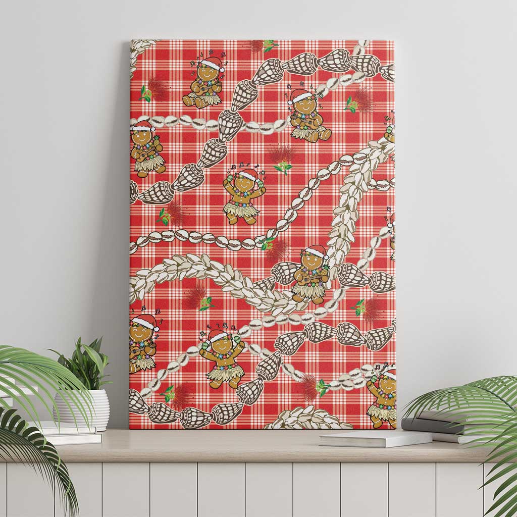 Red Palaka Hawaii Mele Kalikimaka Canvas Wall Art Ohia Lehua Shell Leis Funny Gingerbread Santa LT14 - Polynesian Pride