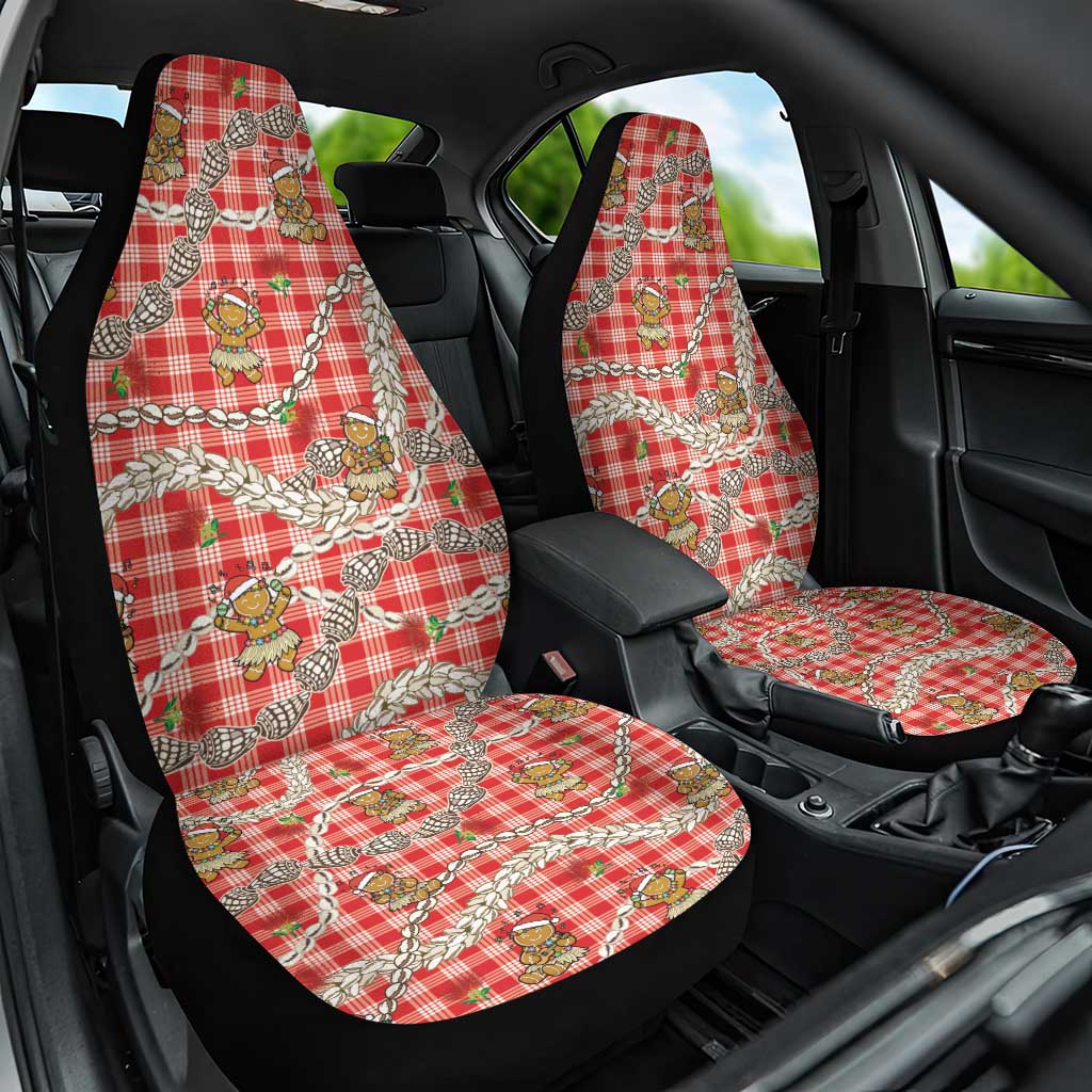 Red Palaka Hawaii Mele Kalikimaka Car Seat Cover Ohia Lehua Shell Leis Funny Gingerbread Santa - Polynesian Pride