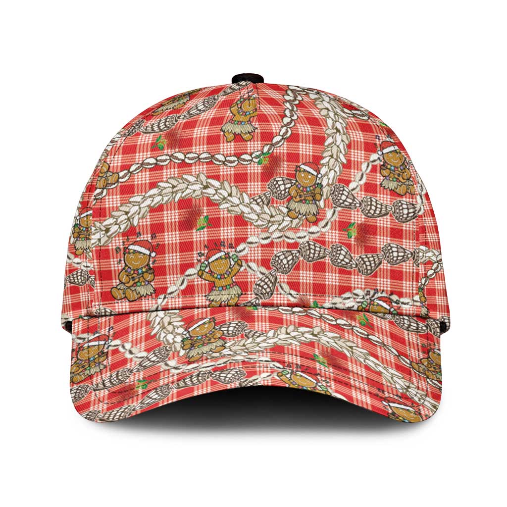 Red Palaka Hawaii Mele Kalikimaka Classic Cap Ohia Lehua Shell Leis Funny Gingerbread Santa LT14 Universal Fit Red - Polynesian Pride