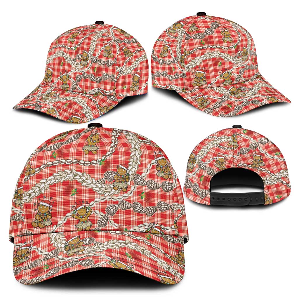 Red Palaka Hawaii Mele Kalikimaka Classic Cap Ohia Lehua Shell Leis Funny Gingerbread Santa LT14 - Polynesian Pride