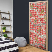 Red Palaka Hawaii Mele Kalikimaka Door Cover Ohia Lehua Shell Leis Funny Gingerbread Santa - Polynesian Pride