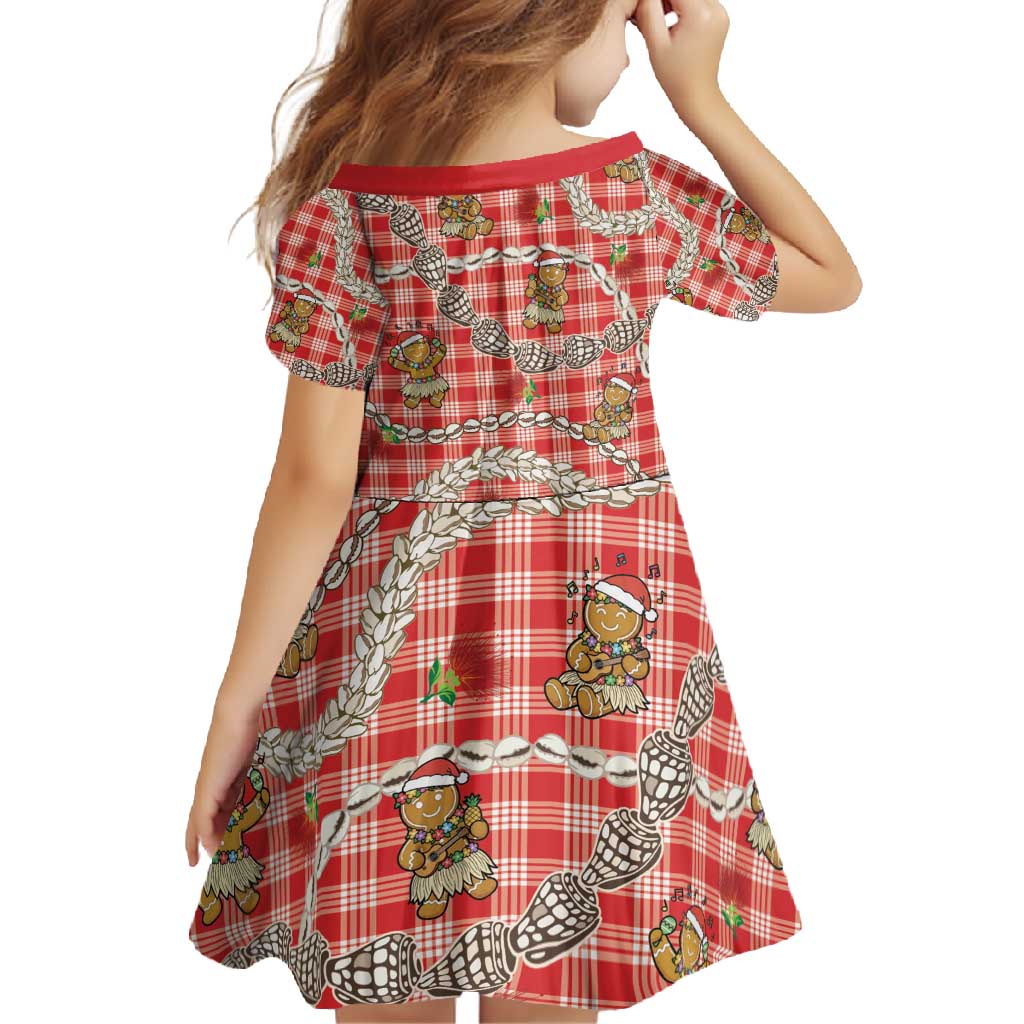 Red Palaka Hawaii Mele Kalikimaka Family Matching Long Sleeve Bodycon Dress and Hawaiian Shirt Ohia Lehua Shell Leis Funny Gingerbread Santa - Polynesian Pride