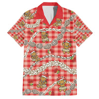 Red Palaka Hawaii Mele Kalikimaka Family Matching Off The Shoulder Long Sleeve Dress and Hawaiian Shirt Ohia Lehua Shell Leis Funny Gingerbread Santa - Polynesian Pride