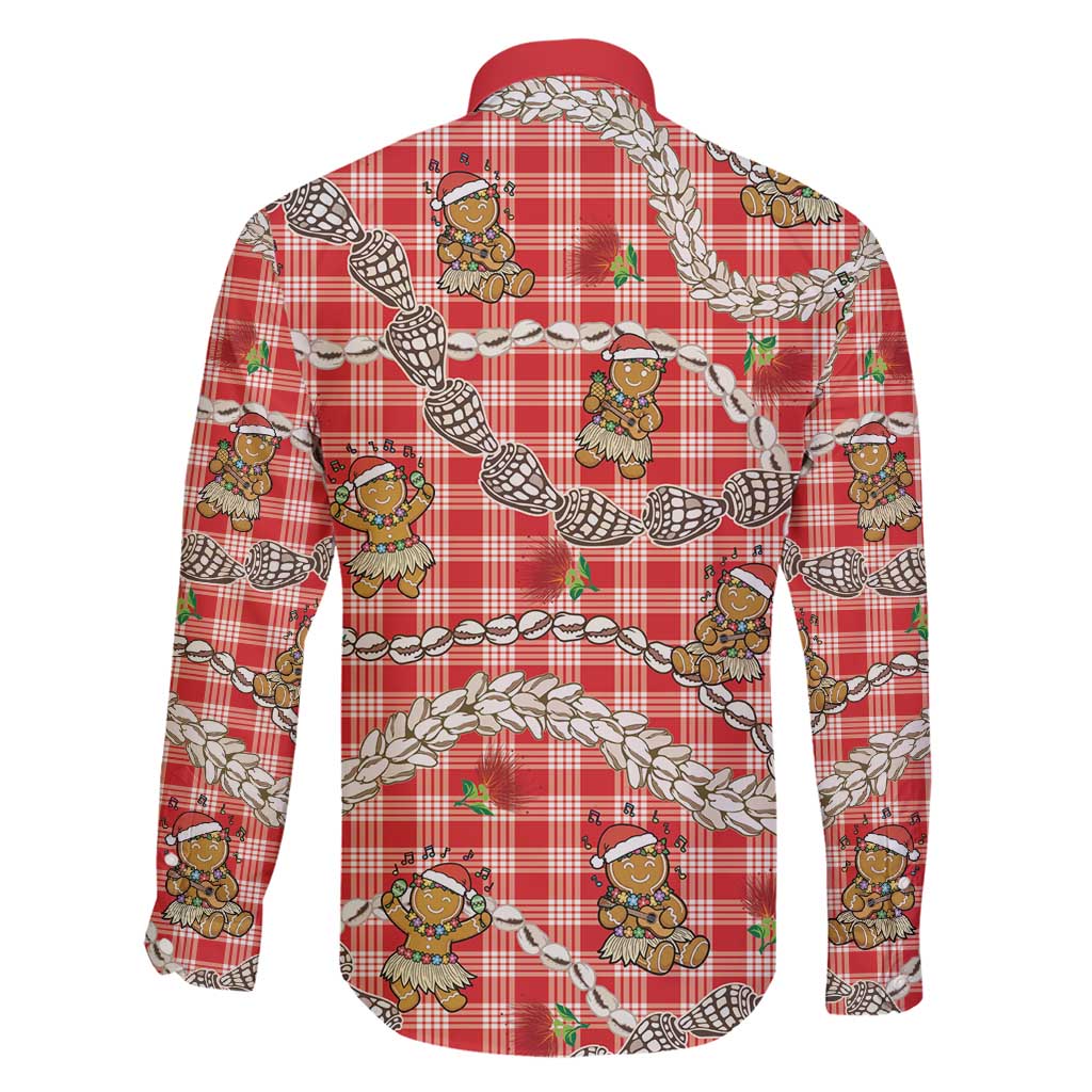 Red Palaka Hawaii Mele Kalikimaka Family Matching Short Sleeve Bodycon Dress and Hawaiian Shirt Ohia Lehua Shell Leis Funny Gingerbread Santa - Polynesian Pride