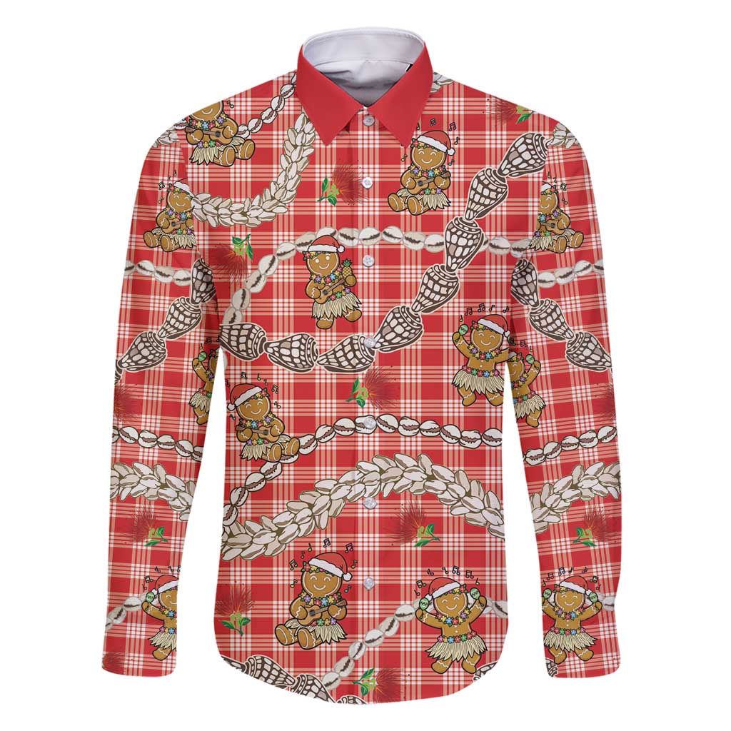 Red Palaka Hawaii Mele Kalikimaka Family Matching Summer Maxi Dress and Hawaiian Shirt Ohia Lehua Shell Leis Funny Gingerbread Santa - Polynesian Pride