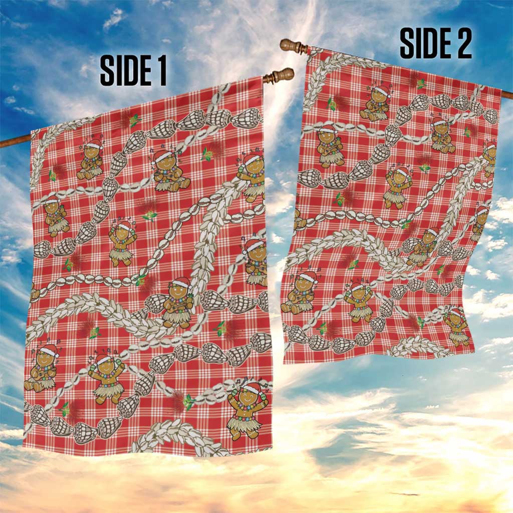 Red Palaka Hawaii Mele Kalikimaka Garden Flag Ohia Lehua Shell Leis Funny Gingerbread Santa - Polynesian Pride