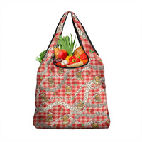 Red Palaka Hawaii Mele Kalikimaka Grocery Bag Ohia Lehua Shell Leis Funny Gingerbread Santa LT14 1-pack One Size Red - Polynesian Pride