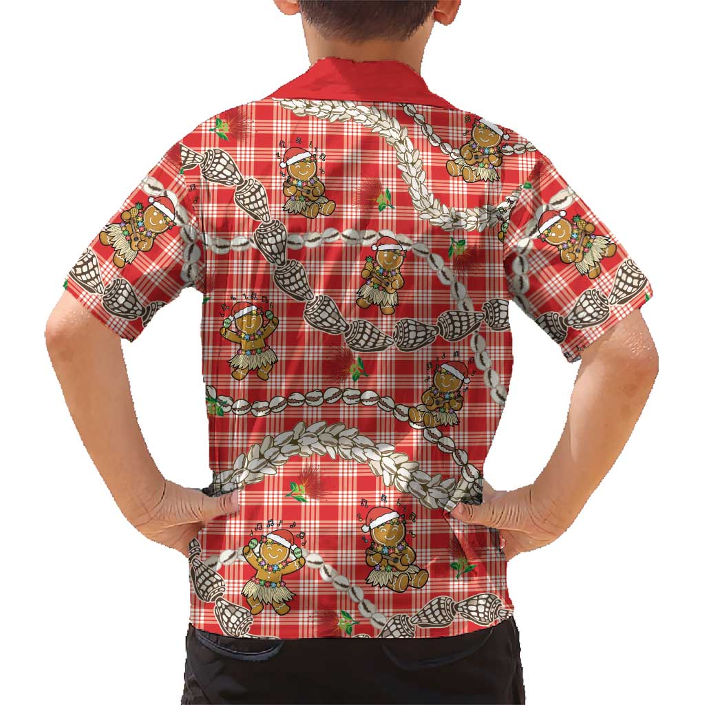 Red Palaka Hawaii Mele Kalikimaka Kid Hawaiian Shirt Ohia Lehua Shell Leis Funny Gingerbread Santa LT14 - Polynesian Pride