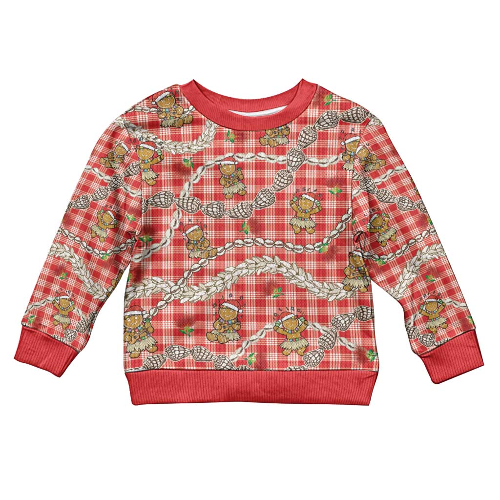 Red Palaka Hawaii Mele Kalikimaka Kid Ugly Christmas Sweater Ohia Lehua Shell Leis Funny Gingerbread Santa LT14 Kid Red - Polynesian Pride