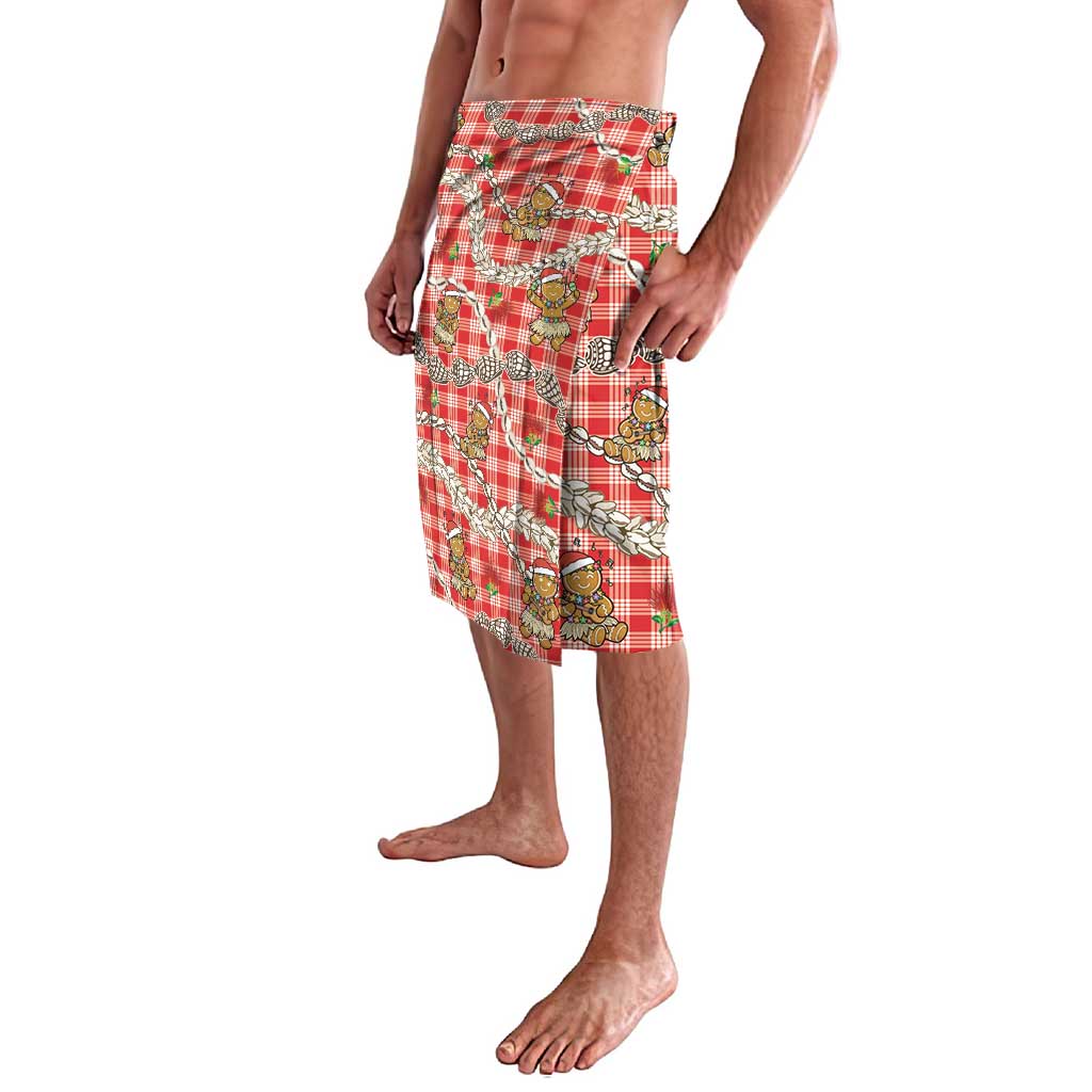 Red Palaka Hawaii Mele Kalikimaka Lavalava Ohia Lehua Shell Leis Funny Gingerbread Santa - Polynesian Pride