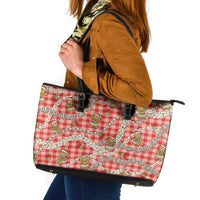 Red Palaka Hawaii Mele Kalikimaka Leather Tote Bag Ohia Lehua Shell Leis Funny Gingerbread Santa - Polynesian Pride