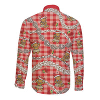 Red Palaka Hawaii Mele Kalikimaka Long Sleeve Button Shirt Ohia Lehua Shell Leis Funny Gingerbread Santa LT14 - Polynesian Pride