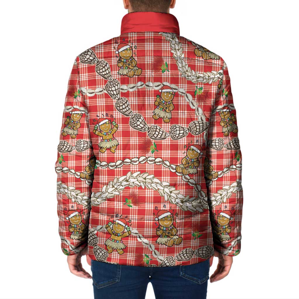 Red Palaka Hawaii Mele Kalikimaka Padded Jacket Ohia Lehua Shell Leis Funny Gingerbread Santa LT14 - Polynesian Pride