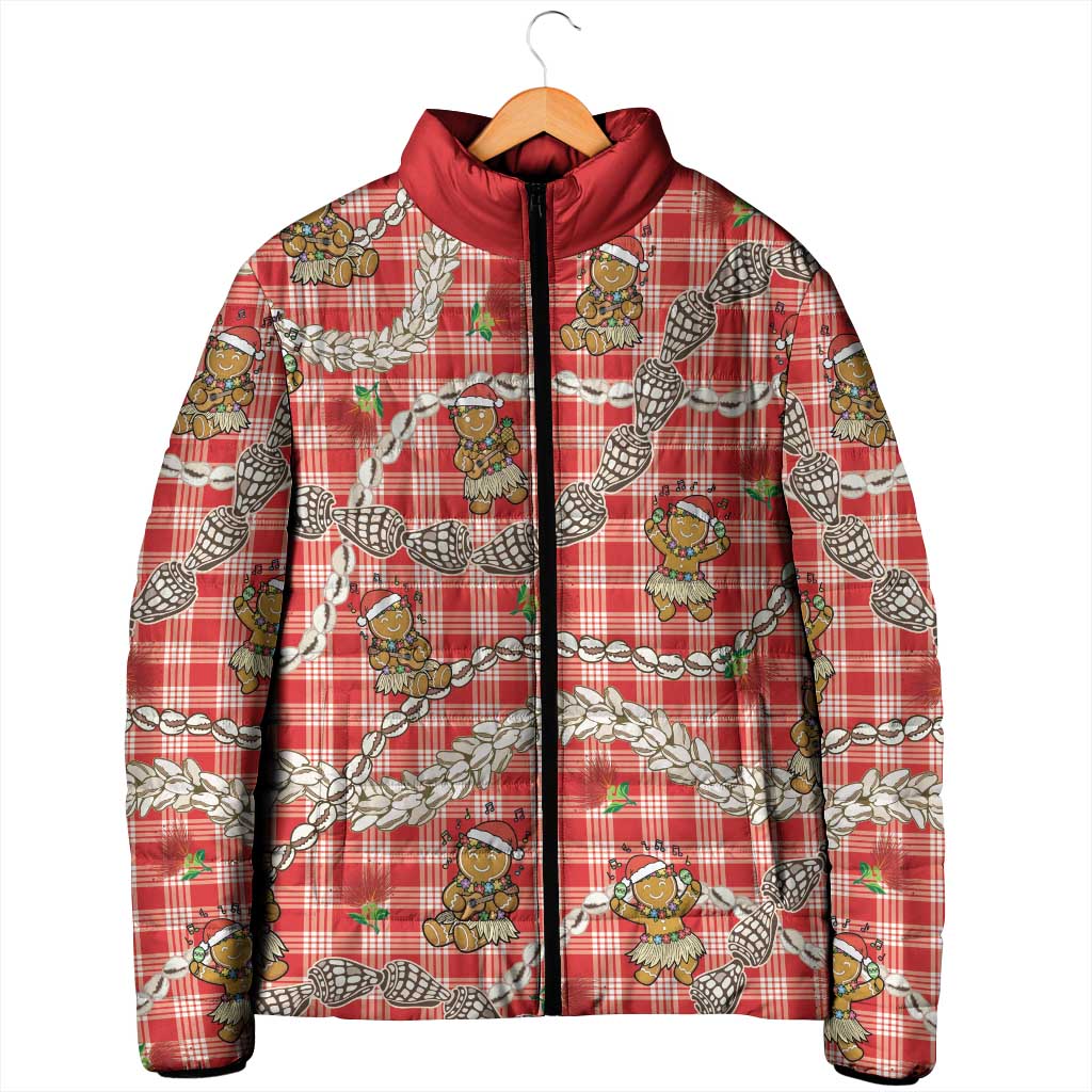 Red Palaka Hawaii Mele Kalikimaka Padded Jacket Ohia Lehua Shell Leis Funny Gingerbread Santa LT14 - Polynesian Pride
